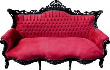 Casa Padrino Barock 3er Sofa Master Bordeaux Rot / Schwarz Wohnzimmer Möbel