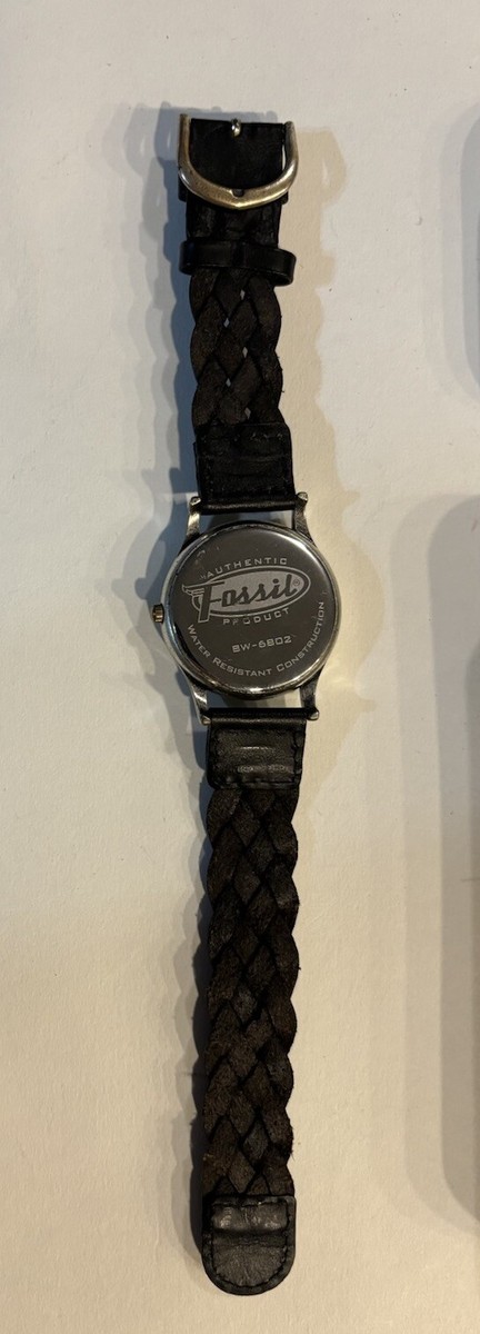 RARE 1995 FOSSIL STONE WATCH BW-6802 Vintage Fossil Watch BW-6802 Braided Leather Band Stone  main image 4