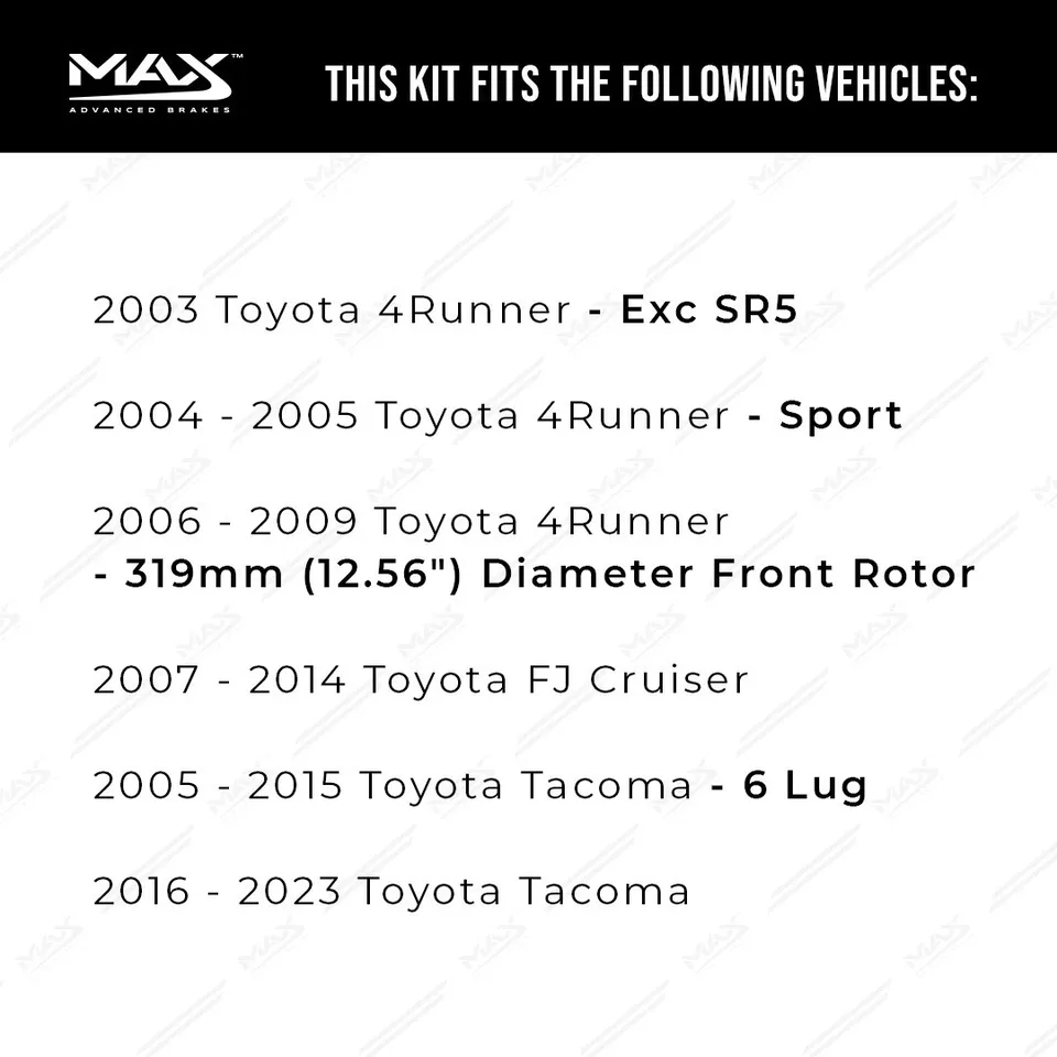Front Drilled Brake Rotors + Pads for Toyota 4Runner FJ Cruiser Tacoma - Image 2 of 4