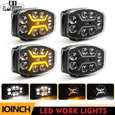 4x E9 10'' LED Arbeitsscheinwerfer Oval Weiß & Gelb DRL Spot Zusatzlampe LKW SUV
