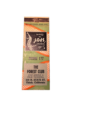 THE FOREST CLUB Matchbook Matchcover - UKIAH, CALIFORNIA