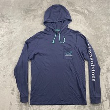Vineyard Vines Hooded Shirt Mens Small Blue Whale Logo Long Sleeve Pocket Tee