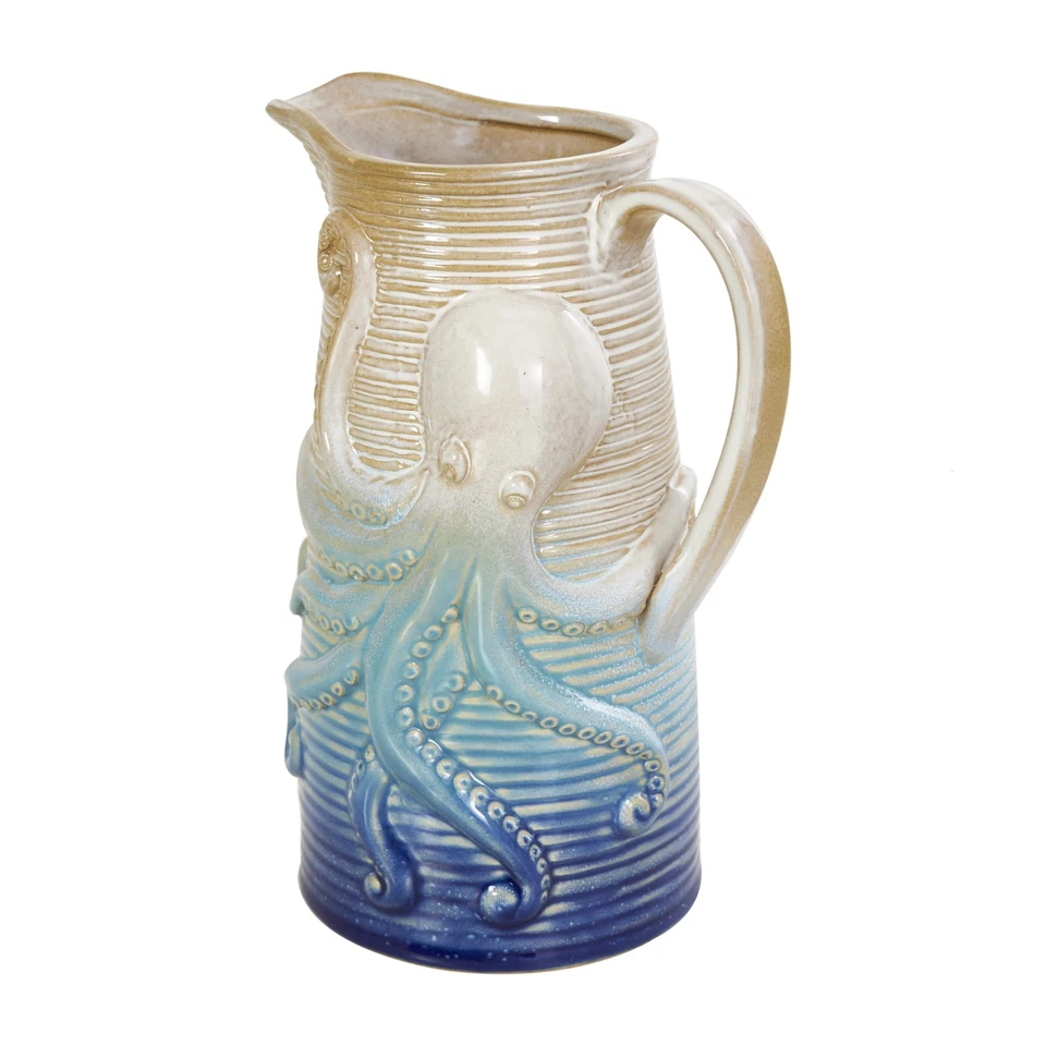 Juego de 2 jarrones de cerámica pulpo, acanalados azul ombre, 10" de alto decoración del hogar Foto 2 de 4