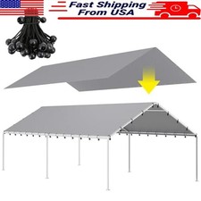 10x20 Ft Car Canopy Replacement Top Gray UV Protected Weatherproof Shelter New