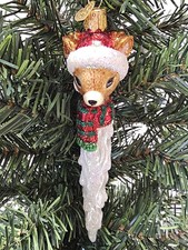 Reindeer Icicle Old World Christmas Tree Ornament Hand Painted Blown Glass