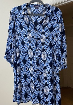 Roaman's Top Blue Tie Dye Gauze Coastal Tunic Whimsicore Bohemian 16W Plus