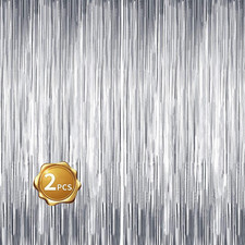 2 Pcs Silver Door Streamers Tinsel Curtain Party Streamers Backdrop silver