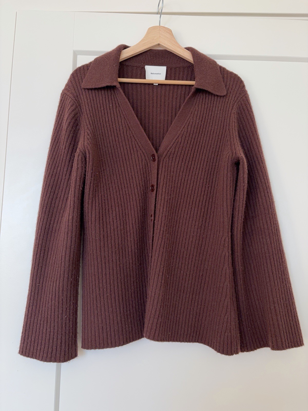 Reformation Ribbed Knit Collared Button Down Card… - image 1