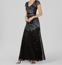 Adrianna Papell Women's Black Embellished Cap Sleeve Gown Dress Size 2