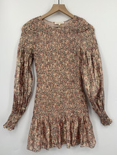 Loveshackfancy Dress Women XS Pink Gold Smocked Glitter Silk Blend Formal