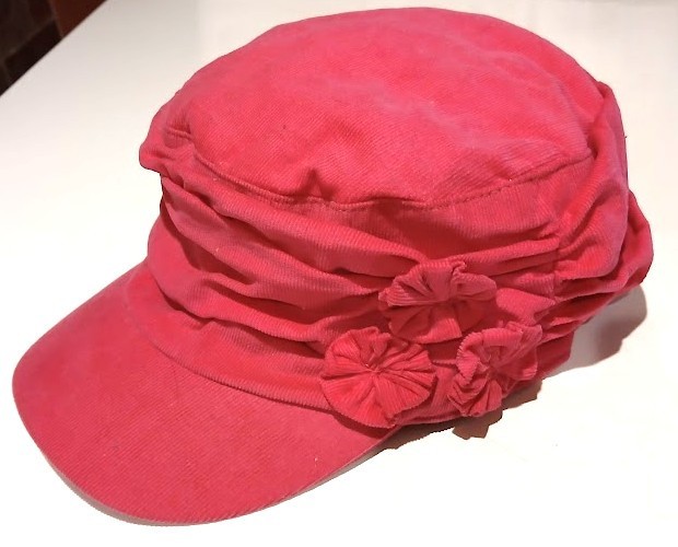 Used Women’s One-size Hot-pink, Ruched Cap with 3-flower Accent, 100% polyester