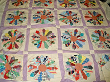 Finished Quilt Topper Floral Design Purple Edges Approx 97"x97" Ready to Finish