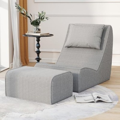 Giant Bean Bag Chair for Adults,Corduroy Chaise Lounge with Unrivaled Back Grey