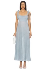 ZIMMERMANN Waverly Metallic Soft Blue Rib Knit Tie Strap Pleated Long Dress 2/M