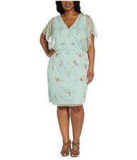 Adrianna Papell Womens Embellished Blouson Dress, blue, Plus Size, 18W
