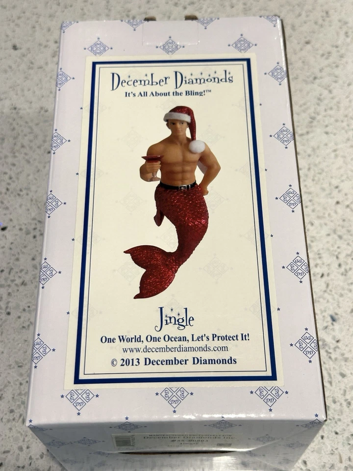 December Diamonds 2013 JINGLE Christmas Merman Ornament NIB Santa Hat & Cocktail - Image 3 of 3
