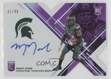 2017 Elite Draft Picks Status Purple Die-Cut 42/99 Montae Nicholson Auto 0c2