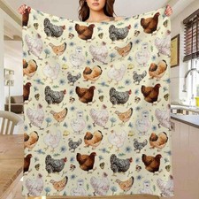 Hen Chicken and Rooster Family Throw Blanket Gifts for Chicken Lovers Warm Ul...