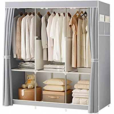 1Pcs,Portable Closet,Portable Wardrobe Closet Storage With 3 Hanging-FGQA