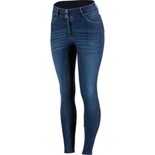 Horze Kaia Womens High Waist Denim Silicone Full Seat Breeches - Dark Blue - 26