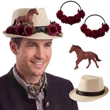 Tradder Derby Hat for Men, Straw Trilby Fedora with Rose Crown Horse Figuri...