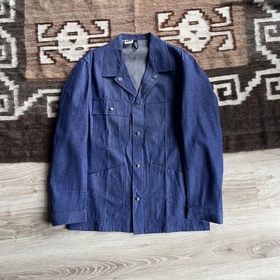 Vintage French German Workwear Utility Blue Chore Snap Jacket Size L