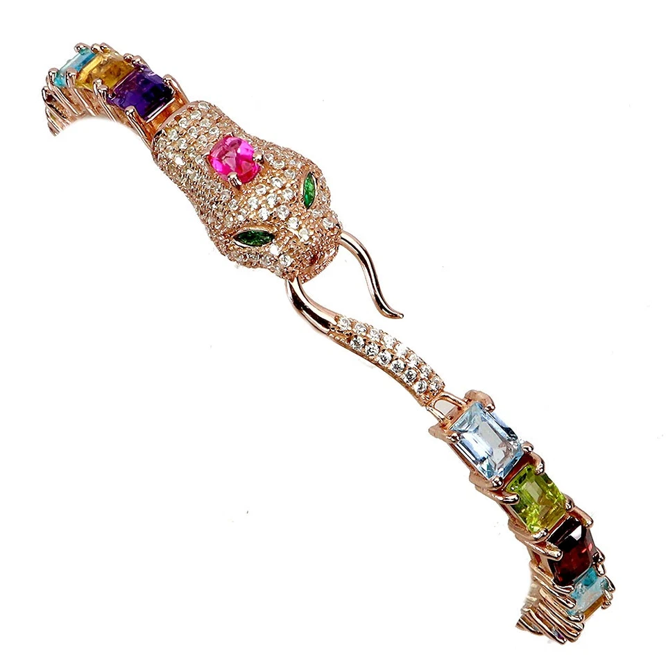 925 Sterling Silver Bracelet Octagon Citrine 6x4mm Topaz Cobra Gemstone 7.5in - Image 2 of 4