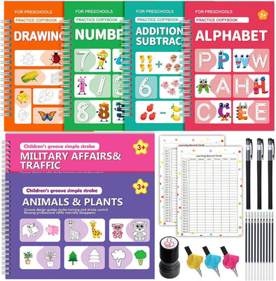 6 Pack Magic Grooved Writing Practice Books for Kids,Reusable Handwriting
