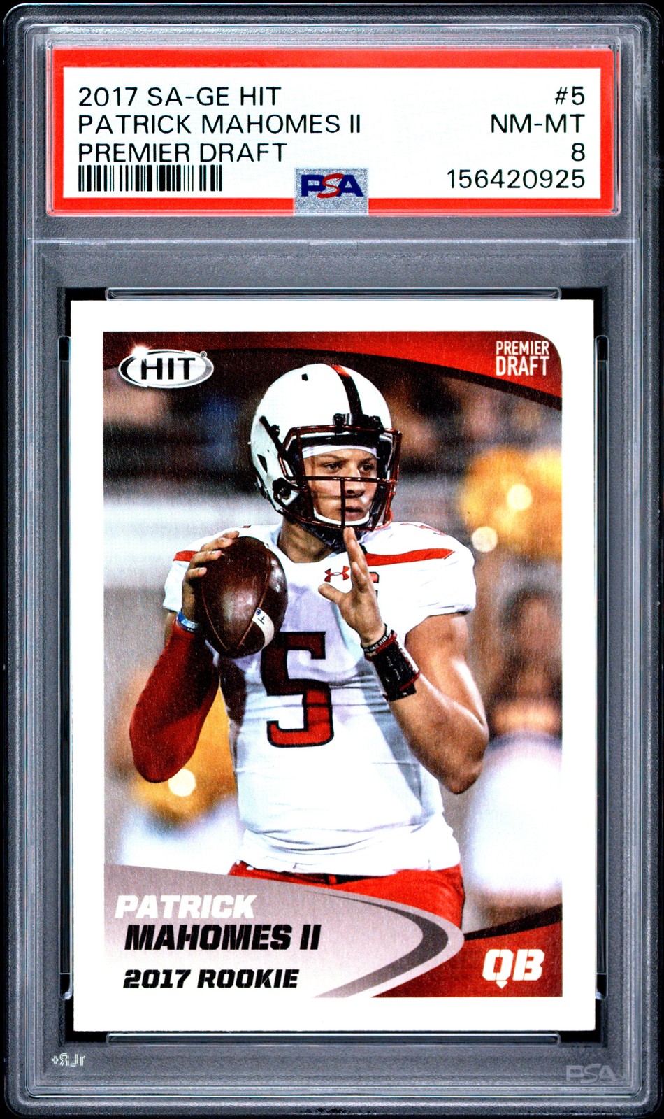 2017 SA-GE HIT PREMIER DRAFT #5 PATRICK MAHOMES II ROOKIE RC PSA 8