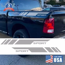 Fit Dodge RAM Matte Silver Sport Side Bed Rear Trunk Vinyl Decal Sticker Stripe