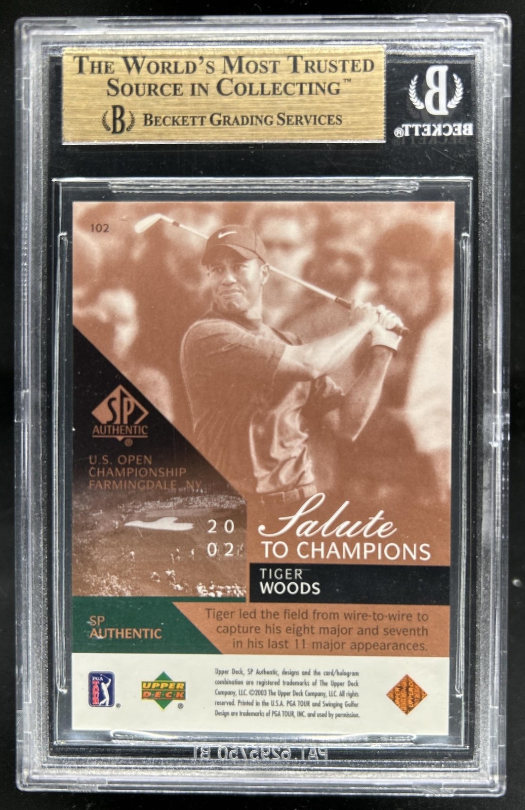2003 SP Authentic Tiger Woods #/2002 BGS 9.5 GEM MINT view 2