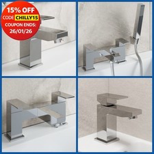 Modern Chrome Bathroom Square Tap Sets | Basin & Bath Taps with Shower & Waste
