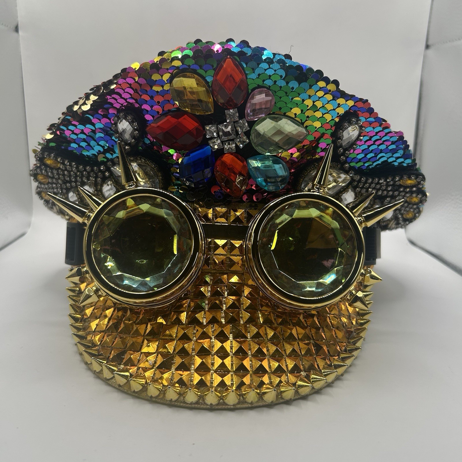 Rainbow Steampunk Captain Hat Sequins Studded Gog… - image 1