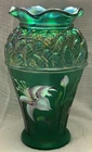 Fenton Hand Painted Lily Vase 8 1/4" Emerald Green 2001 Signed Donna Robinson