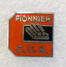 PIONNIER C.C.A. Pinback Button Orange Black Square Vintage