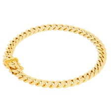 14K Yellow Real Gold 6.7mm Miami Cuban Link Chain Mens Lightweight Bracelet 8"