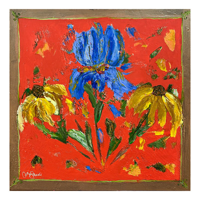 Abstract Iris and Cone Flowers 20x20 Expressionism Botanical Acrylic Canvas