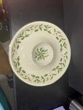 Lenox HOLIDAY Christmas Chip and Dip Server Plate Dish Set Ivory & Gold Holly