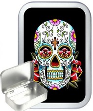 Sugar Skull Day Of Dead, Silber Klapp Tabakdose, Pillendose, Dose, 1oz & 2oz