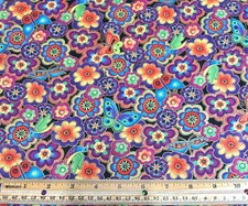 1 YARD LAUREL BURCH FABRIC  DOGS  DOGGIES 2015 RED FLOWERS