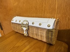 Vintage Michael Kors Ivory Leather Rattan/Wicker Clutch Bag White Spring Easter
