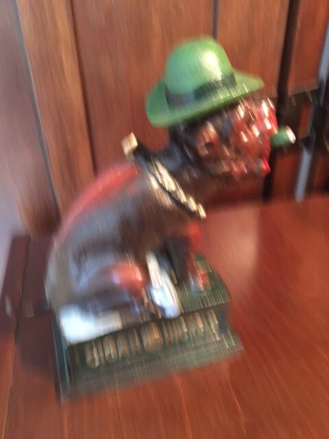 VINTAGE OLE PUFFER NICKEL CIGAR DOG CAST IRON MECHANICAL COIN BANK