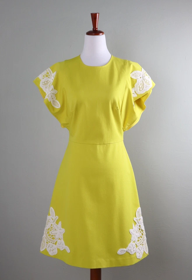 Vestido PEARL BY LELA ROSE NUEVO CON ETIQUETAS $465 Elástico Girasol Algodón Detalle Encaje Talla 2 Foto 2 de 4