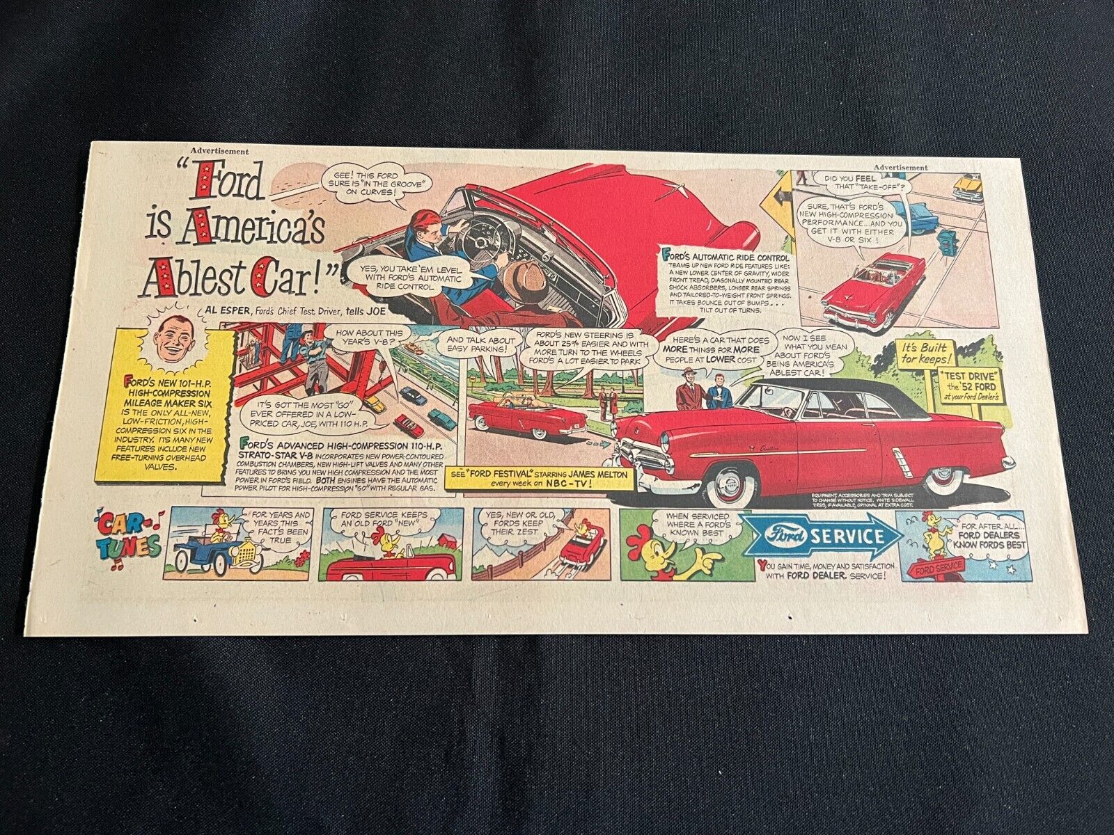 #32 FORD MOTORS Sunday Comics Section  Ad 1952  "AMERICA'S ABLEST CAR!"