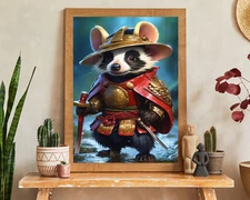 Cute Samurai Badger Printable Wall Art, Samurai Portrait, Badger Art,Samurai