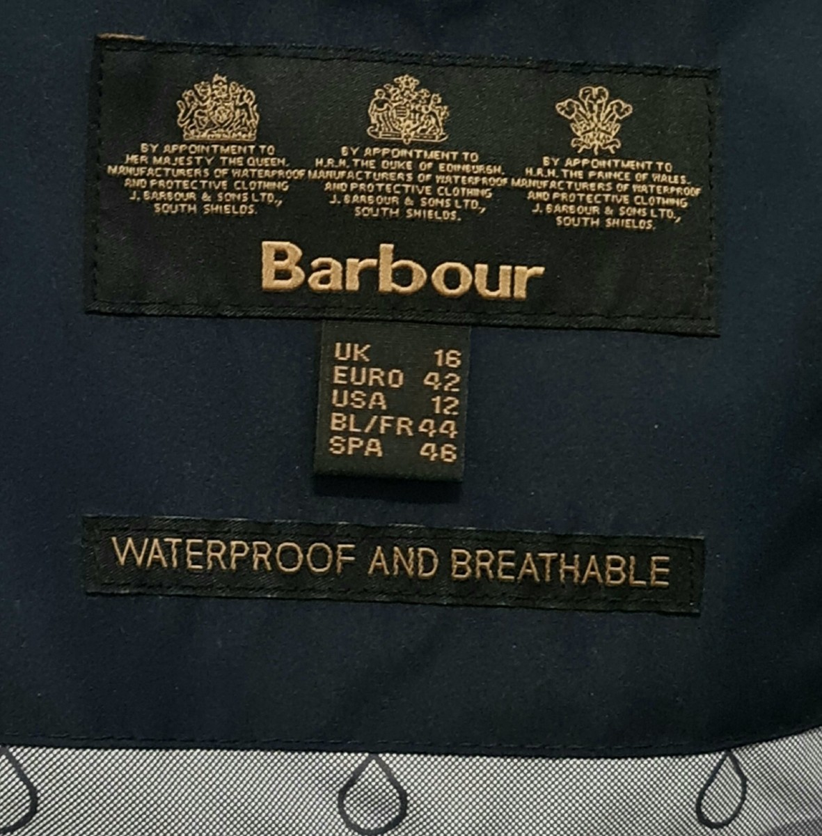 Barbour Womens Navy Fourwinds Waterproof Jacket Size UK 16 / EURO 