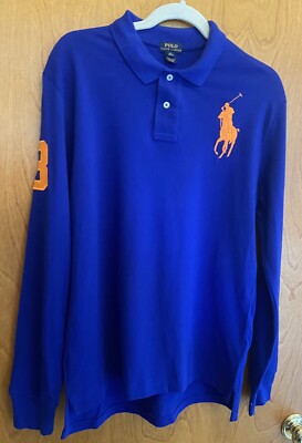 BOYS VINTAGE POLO RALPH LAUREN LONG SLEEVE POLO SHIRT W/ BIG PONY