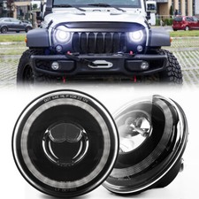 Pair 7 Round Led Headlights W Halo Drlturn Signal For Jeep Wrangler Jk Tj Cj