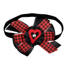 WD2U Baby Girls Red Black Buffalo Plaid Open Heart Valentines Hair Bow Headband