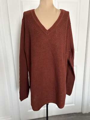 RD Style Josslyn V-Neck Loose Knit Sweater Burnt Orange Rust Pullover Size L